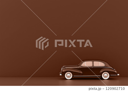 Minimalist mocha mousse brown toy car on a smooth surface in soft lighting. Modern trendy tone hue shade Minimalist mocha mousse brown toy car on a smooth surface in soft lighting. Modern trendy tone hue shade 120902710