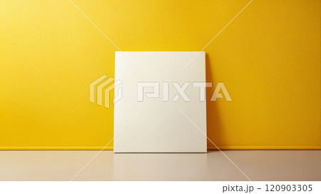 picture frame in yellow room  for poster or picture. template for presentation your photo art or other crafts 120903305