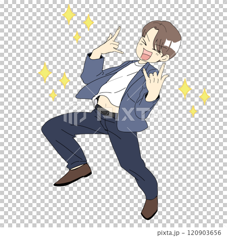 ノリノリでポーズを決める男性　キラキラ 120903656