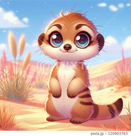 荒野に立つミーアキャット 120903763