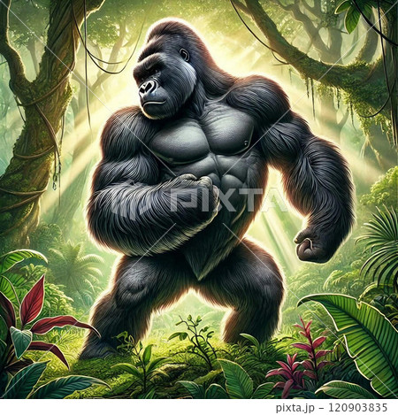 密林で力強く立つゴリラのイラスト素材 [120903835] - PIXTA