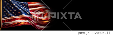 American or USA National Flag Blowing in the Wind on Black Background - Generative Ai 120903911