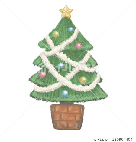 クレヨン風のクリスマスツリーのイラスト 120904404