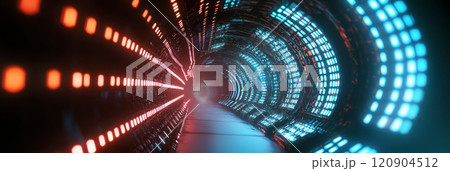 digital matrix code forming the surface of the pipeline, highlighting the luminous blue numbers. 120904512