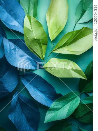 Background made of tinted paper with a nature motif, earthy green and blue tones. 120904516