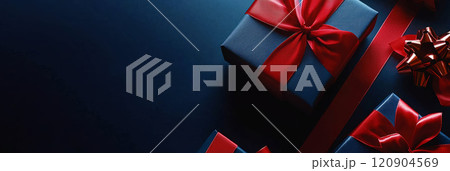 Valentines Day cards, wrapped gifts, and heart-shaped chocolates on a pink background. 120904569