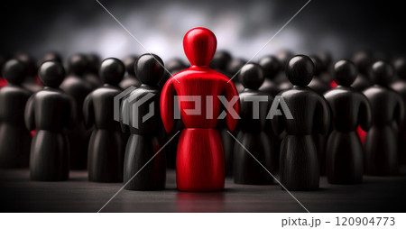 Close-up of One Single Red Human Shape Among a Large Group of Black Ones - Generative Ai Close-up of One Single Red Human Shape Among a Large Group of Black Ones - Generative Ai 120904773