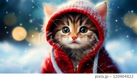 Closeup of a Cute Little Kitten Wearing in a Warm Winter Sweater - Generative Ai Closeup of a Cute Little Kitten Wearing in a Warm Winter Sweater - Generative Ai 120904822
