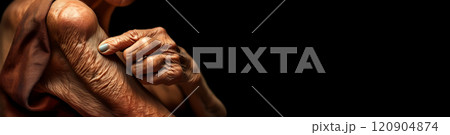 Elderly Woman Showing Loose Skin or Flab Due to Aging on Her Lower Arm - Generative Ai Elderly Woman Showing Loose Skin or Flab Due to Aging on Her Lower Arm - Generative Ai 120904874