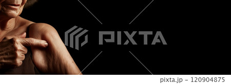 Elderly Woman Showing Loose Skin or Flab Due to Aging on Her Lower Arm - Generative Ai Elderly Woman Showing Loose Skin or Flab Due to Aging on Her Lower Arm - Generative Ai 120904875