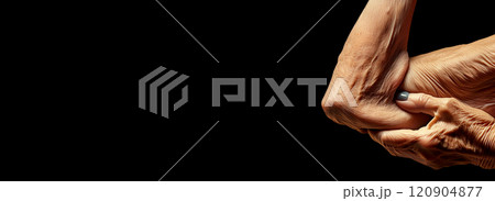 Elderly Woman Showing Loose Skin or Flab Due to Aging on Her Lower Arm - Generative Ai Elderly Woman Showing Loose Skin or Flab Due to Aging on Her Lower Arm - Generative Ai 120904877