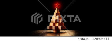 Template for a Christmas Card with a Small Wooden Christmas Tree - Generative Ai 120905411
