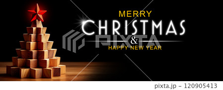 Template for a Christmas Card with a Small Wooden Christmas Tree - Generative Ai 120905413