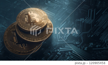 ビットコインと仮想通貨をイメージしたグラフィック素材 120905458