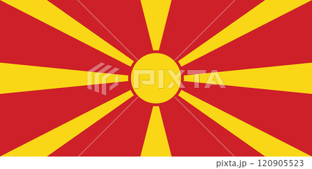 North Macedonia flag in official colors, dimensions and aspect ratio. Vector flag symbolizing national pride, identity, heritage, patriotism and authority 120905523
