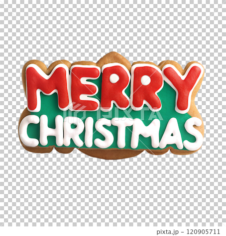 Merry Christmas - Christmas clay lettering element in naive childish style. Winter holiday quote Isolated raster element on transparent background. 120905711