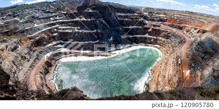 Panorama of a flooded quarry 120905780