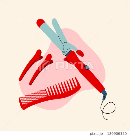 Hair clips, comb and hair straightener, hairdresser's kit. 120906520