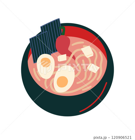 Bowl of ramen noodles with pepper and egg. Asian cuisine. 120906521