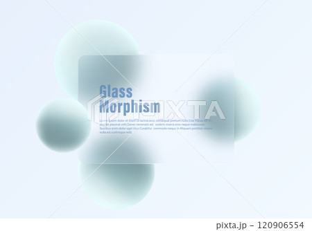 Glass morphism website landing page template. Frosted glass partition with floating spheres. 120906554