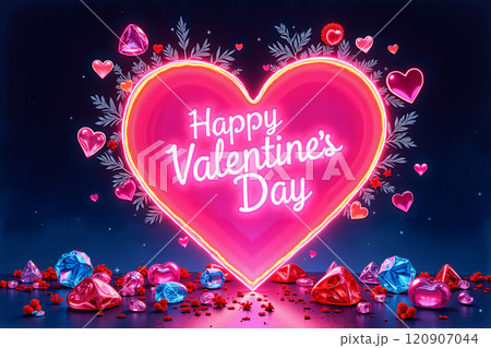 Vibrant Valentine's Day illustration with a pink heart. 120907044