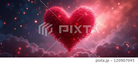 Heart-shaped object in a colorful sky. 120907045