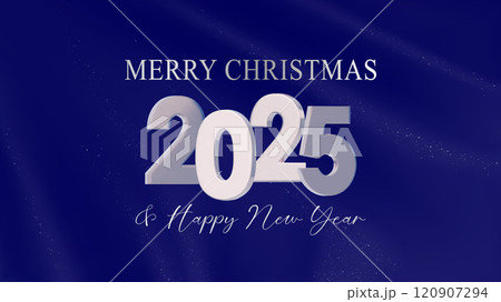 Happy New Year 2025. New modern 3d vector design. White silver 2025 with on dark blue textile background. Template for New Year banners, flyers, greeting cards Happy New Year 2025. New modern 3d vector design. White silver 2025 with on dark blue textile background. Template for New Year banners, flyers, greeting cards 120907294