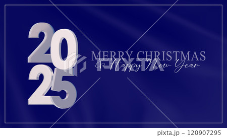 Happy New Year 2025. New modern 3d vector design. White silver 2025 with on dark blue textile background. Template for New Year banners, flyers, greeting cards 120907295