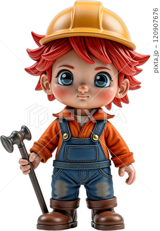 Cartoon child in construction outfit. 120907676