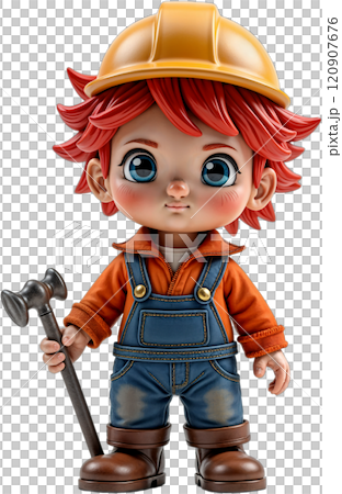 Cartoon child in construction outfit. 120907676