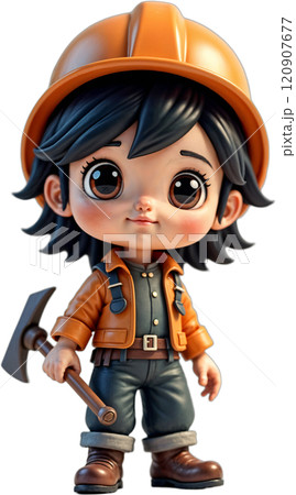 Cartoon miner with pickaxe. 120907677