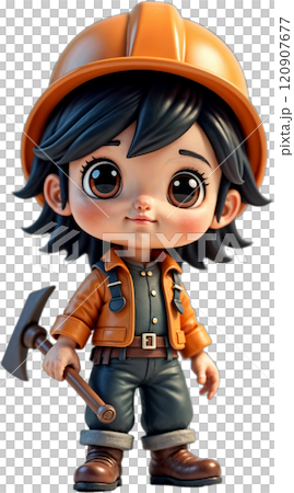 Cartoon miner with pickaxe. 120907677