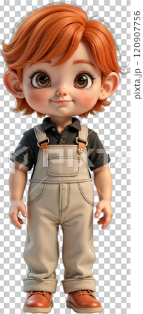 Cartoon boy in overalls. 120907756