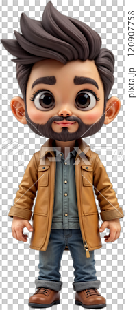 Cartoon character with beard and spiky hair. 120907758