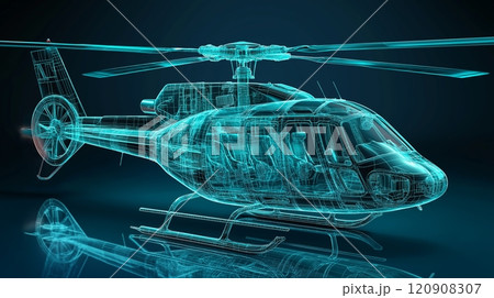 Wireframe representation of a modern helicopter illustrating technology and design concepts 120908307