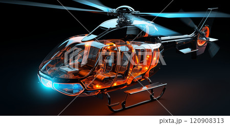 Wireframe representation of a modern helicopter illustrating technology and design concepts 120908313