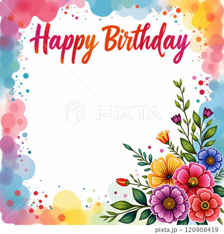 Birthday card with a floral design. 120908419