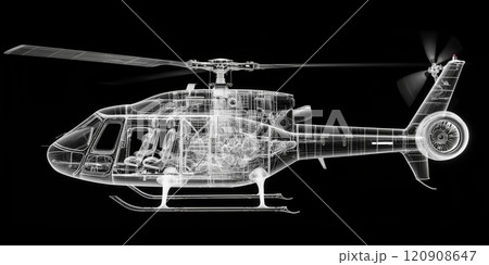 Wireframe representation of a modern helicopter illustrating technology and design concepts 120908647