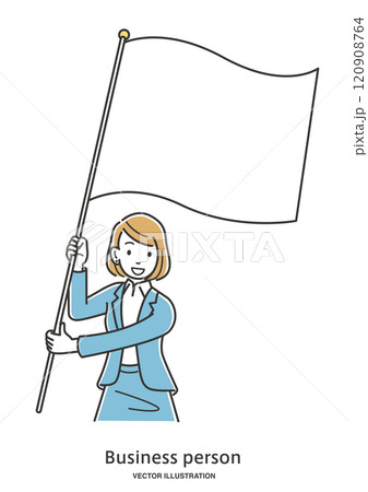 旗を振る女性会社員 120908764