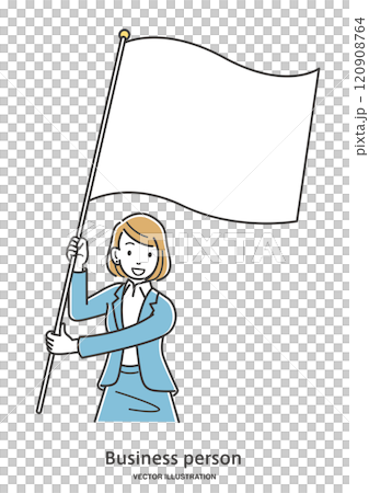 旗を振る女性会社員 120908764