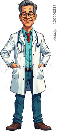Cartoon doctor with glasses and stethoscope. 120908838