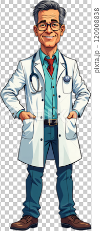Cartoon doctor with glasses and stethoscope. 120908838