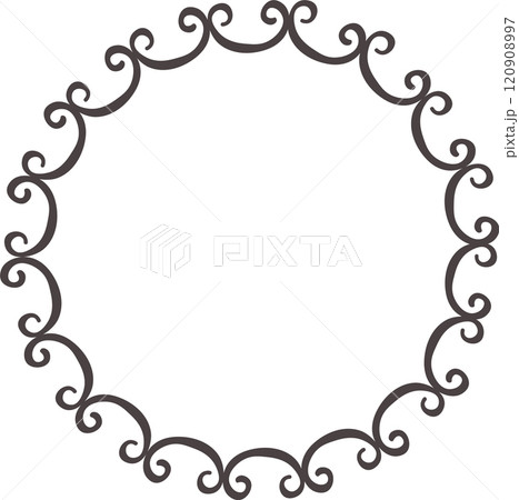 Round decorative frame with swirls creating elegant border, perfect for invitations, announcements, or any design project needing a touch of sophistication 120908997