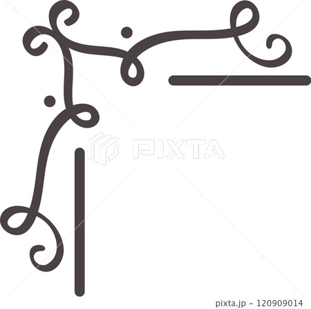 Elegant flourishes and swirls create a decorative corner design, adding a touch of sophistication and style to page layouts, invitations, or announcements 120909014