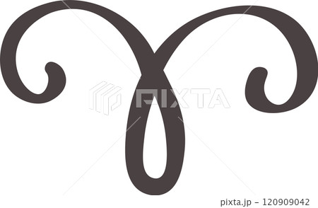Dark brown aries zodiac sign forming an infinity symbol, representing the endless cycle of life, death, and rebirth associated with the astrological sign of aries 120909042