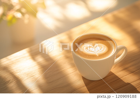 ラテアートが施された落ち着いたカフェの風景 120909188