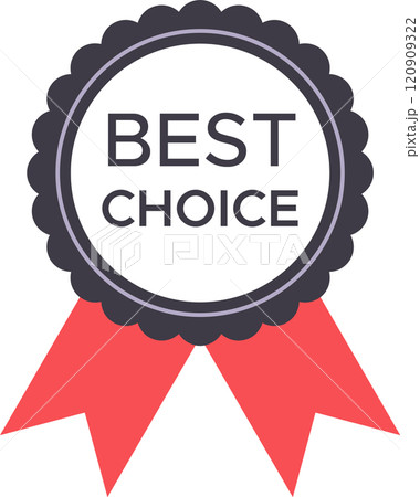 Round best choice badge featuring vibrant red ribbons, symbolizing premium quality and excellence while assuring customers of top tier product selection Round best choice badge featuring vibrant red ribbons, symbolizing premium quality and excellence while assuring customers of top tier product selection 120909322