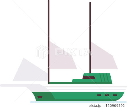 Green ketch rig sailing yacht gliding across a white background, capturing the essence of sailing, travel, and leisurely adventures on the open water 120909392