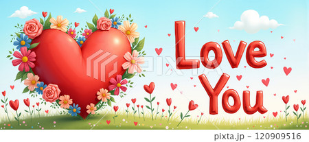 Vibrant Valentine's Day scene illustration. 120909516