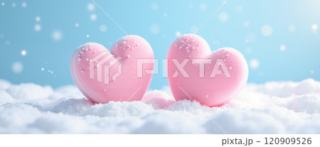 Hearts in the snow on Valentine's Day. 120909526